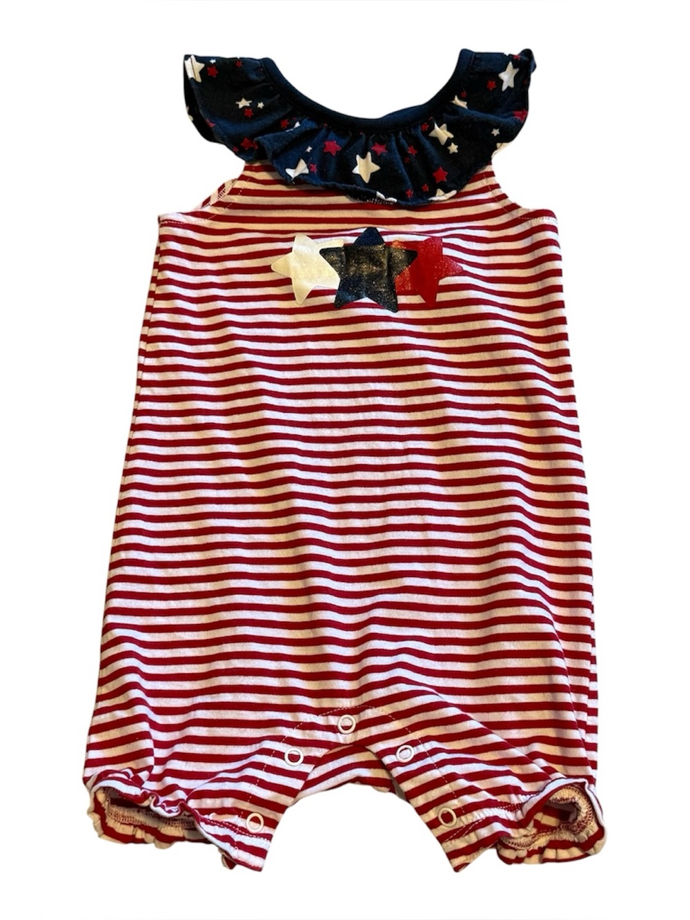 Baby 4th of July Romper 12M Patriotic Red White Blue Stars Sleeveless Outfit